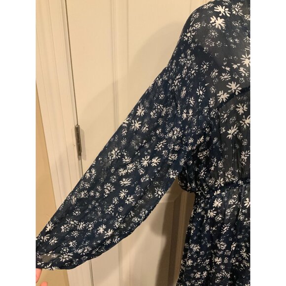 Free People Navy Blue Dress W/ White Floral Pattern & Rear Key Hole, Size Small - Picture 7 of 10